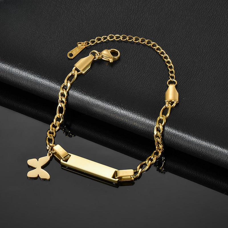 Wholesale Simple Children's Stainless Steel Laser Engravable Crown Pendant Bracelet